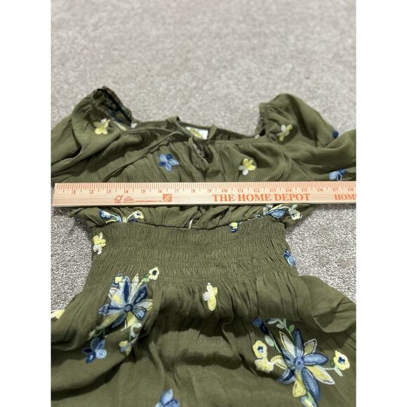 Fig & Flower Olive Embroidered Hi-Low Lined Boho Dress S - Picture 12 of 16